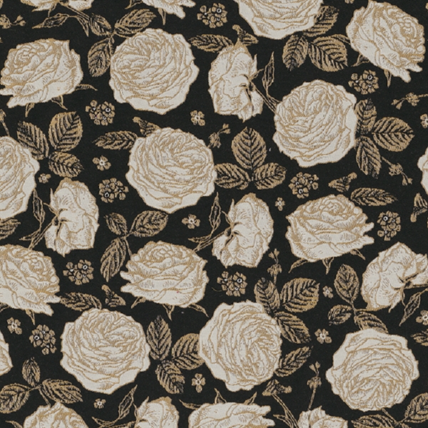TISSU JACQUARD ROSE LUXURY ECRU FOND NOIR