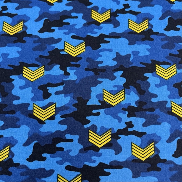 TISSU COTON IMPRIME CAMOUFLAGE ARMEE BLEU OEKOTEX