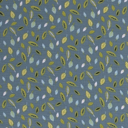 TISSU DOUBLE GAZE IMPRIMEE FEUILLE BLEU JEANS