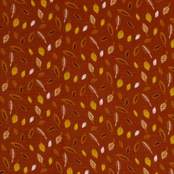 TISSU DOUBLE GAZE IMPRIMEE FEUILLE TERRACOTTA