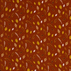 TISSU GAZE DE COTON IMPRIMEE FEUILLE TERRACOTTA