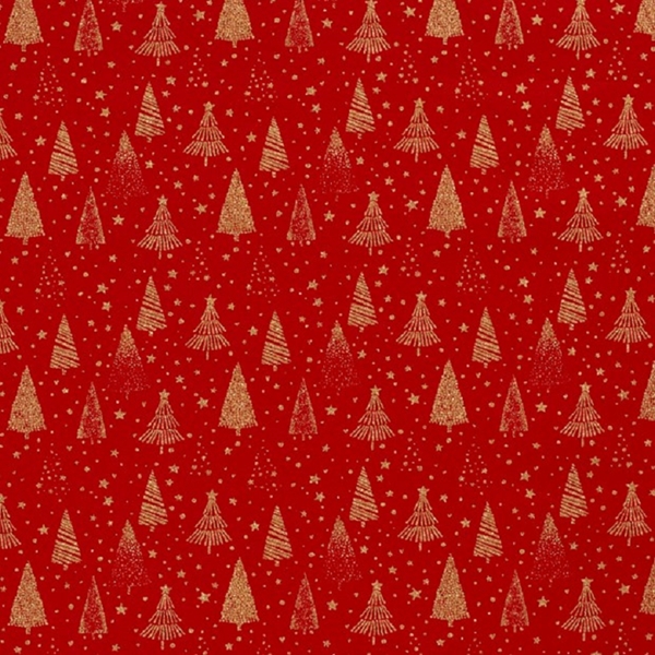 TISSU COTON SAPIN DE NOEL ROUGE ET OR