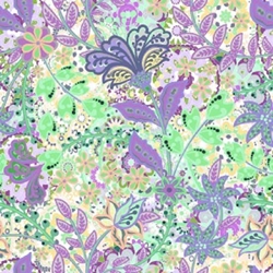 TISSU COTON IMPRIME FLEUR VERT MAUVE