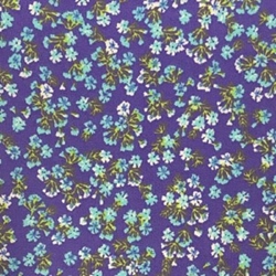 TISSU COTON IMPRIME FLEUR BLEU FOND VIOLET