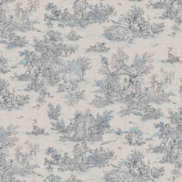 TISSU COTON TOILE DE JOUY BLEU