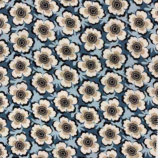 TISSU COTON MFTA ENDUIT HINDA FLEUR BLEU