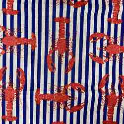 TISSU ASPECT LIN MOTIF HOMARDS RAYURES MARINES
