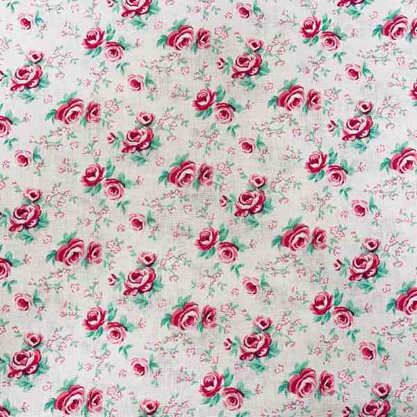 TISSU COTON IMPRIMÉ SUZANNE MOTIF ROSES FOND BEIGE