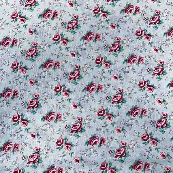 TISSU COTON IMPRIMÉ SUZANNE MOTIF ROSES FOND BLEU