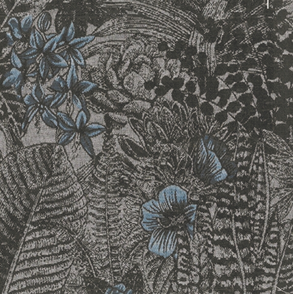 TISSU JACQUARD FLORAL GRIS BLEU