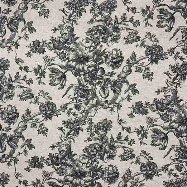 TISSU TOILE FLEUR DE JOUY NOIR