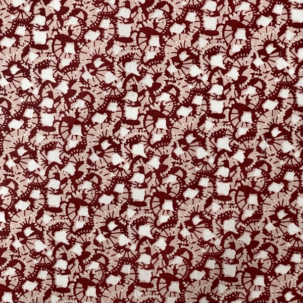 TISSU COTON IMPRIME  EVENTAIL ROUGE BORDEAUX