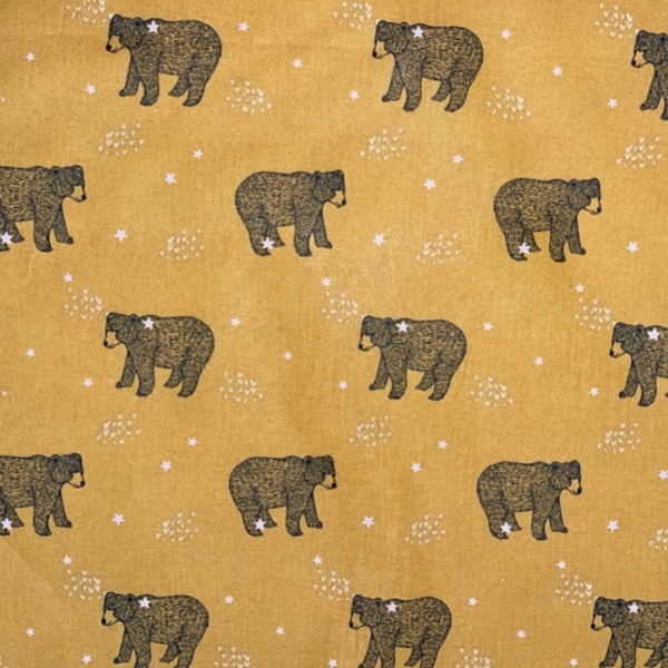 TISSU COTON IMPRIME OEKO-TEX OURS BRUN