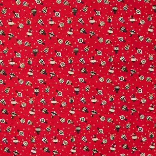 POPELINE DE COTON ORNEMENTS DE NOEL ROUGE