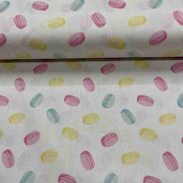 TISSU COTON IMPRIMÉ MACARONS PASTEL