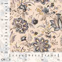 TISSU COTON IMPRIMÉ FLEURS STYLISÉES GRIS
