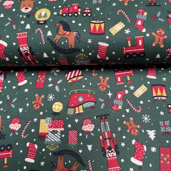 TISSU POPELINE DE COTON ORNEMENT DE NOEL