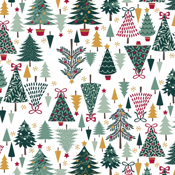  TISSU POPELINE DE COTON SAPIN DE NOEL ECRU