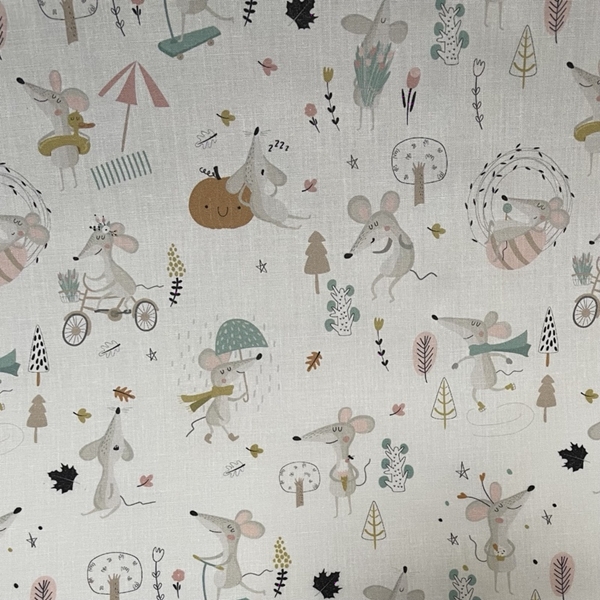 TISSU COTON SOURIS EN BALLADE 