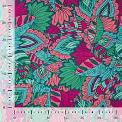 TISSU VISCOSE IMPRIMÉ FEUILLAGE EXOTIQUE VERT