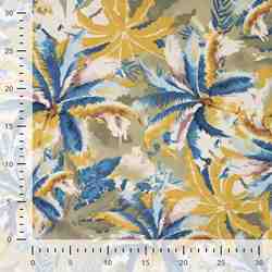 TISSU VISCOSE IMPRIMÉ PALMIERS TROPICAUX KAKI