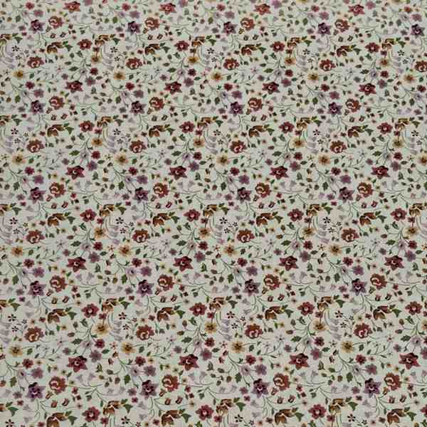 TISSU COTON MOTIFS FLORAUX PASTEL – FOND ÉCRU