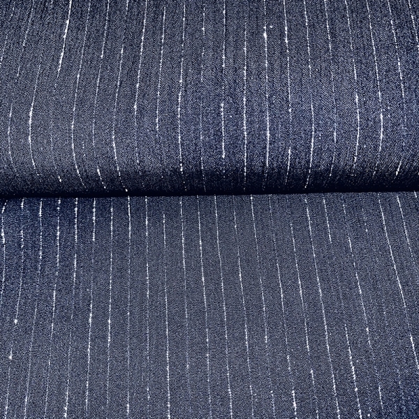 TISSU CREPON VISCOSE LUREX RAYURE BLEU MARINE