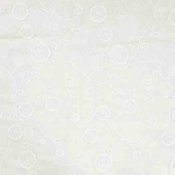 TISSU COTON BLANC BRODERIE FLEURS