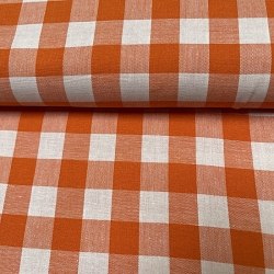 TISSU VICHY CARREAUX 2 X 2 CM BLANC ORANGE