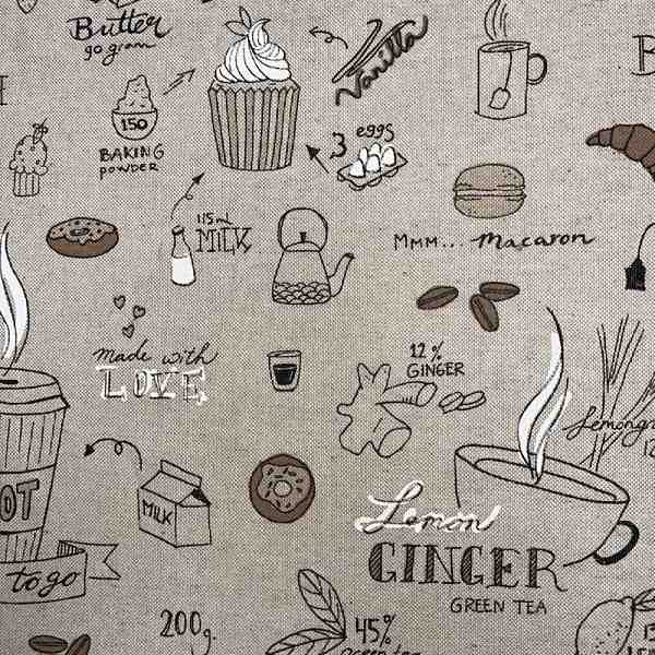 TISSU TOILE ASPECT LIN CAFÉ ET GATEAUX SUCRES