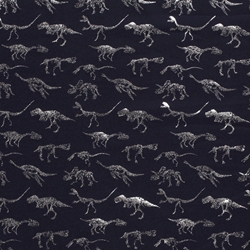 TISSU JERSEY IMPRIME DINOSAURE METAL MARINE ARGENT