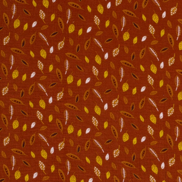 TISSU DOUBLE GAZE IMPRIMEE FEUILLE TERRACOTTA