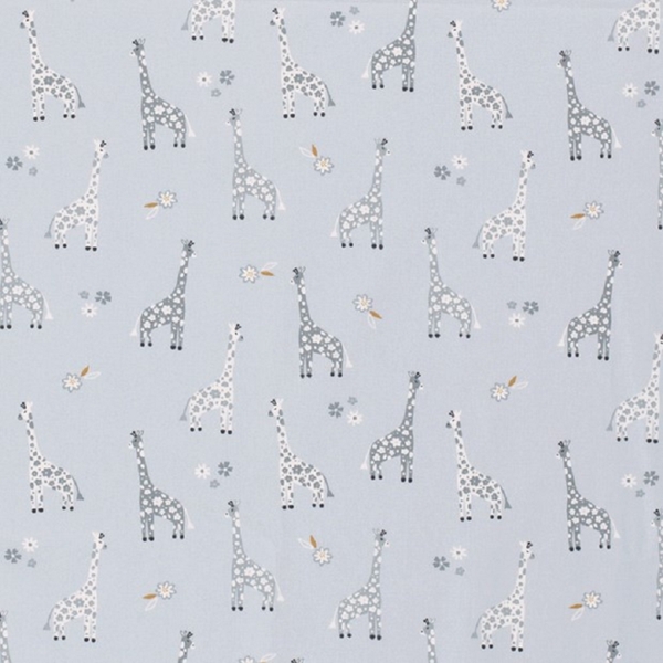 TISSU POPELINE COTON GIRAFE BLEU