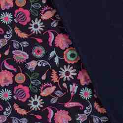 TISSU POLAIRE DES ALPES IMPRIME FLEUR ROSE NOIR