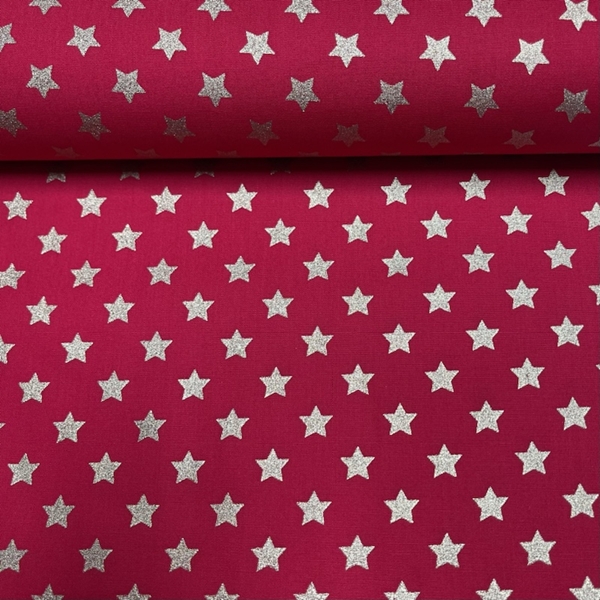 TISSU COTON IMPRIME NOEL ETOILE DOREE ROUGE