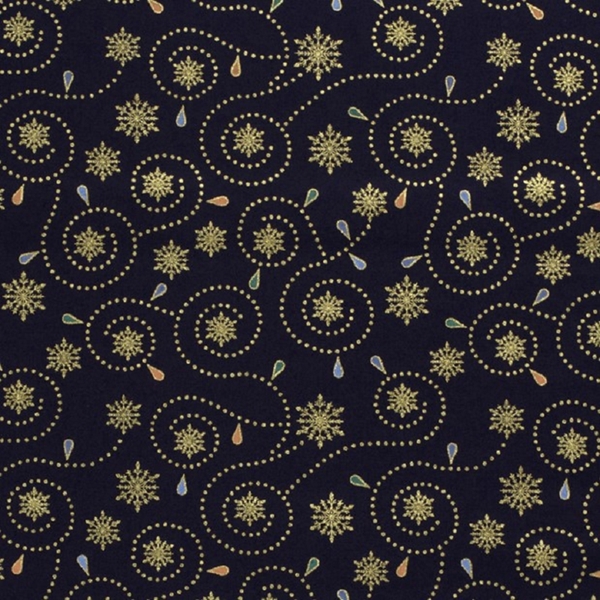 TISSU COTON GUIRLANDE DE NOEL BLEU MARINE