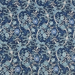 TISSU POPELINE COTON IMPRIME FEUILLAGE BLEU 