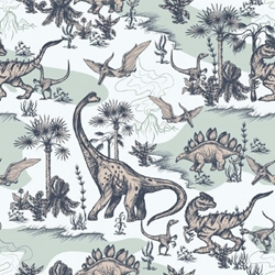 TISSU COTON IMPRIME DINOSAURE VERT
