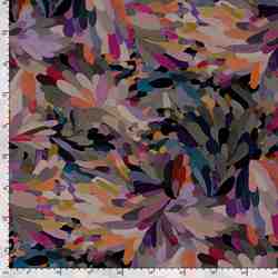 TISSU VISCOSE IMPRIMÉ ABSTRAIT PLUMES MULTICOLORES