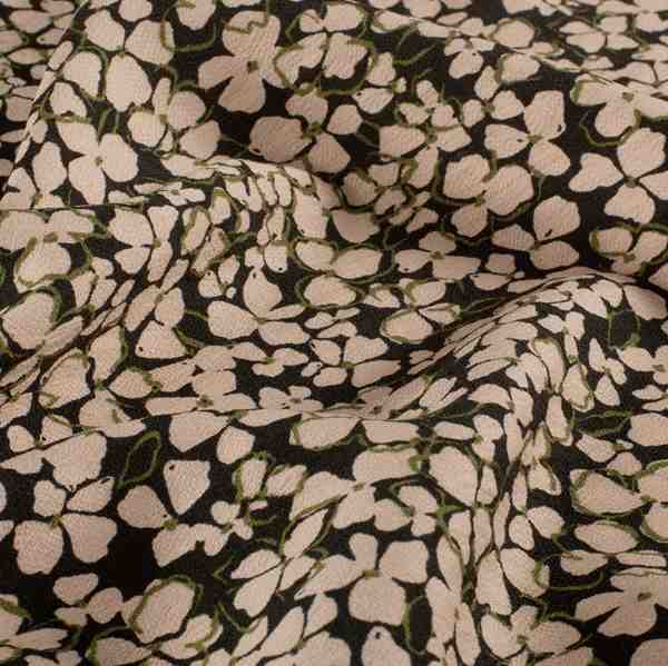 TISSU VISCOSE-OTTOMAN IMPRIMÉ FLORAL NOIR ROSE