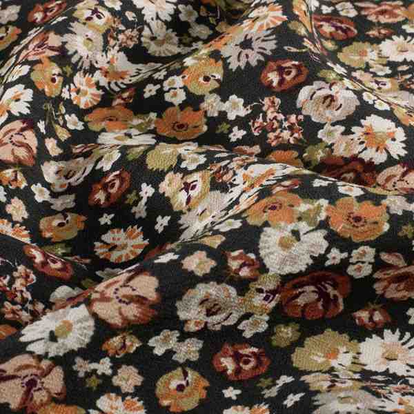 TISSU VISCOSE OTTOMAN IMPRIMÉ FLORAL NOIR OCRE 