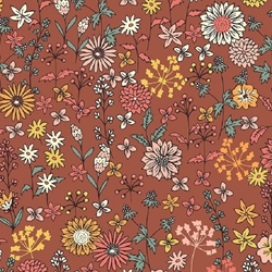 TISSU COTON ENDUIT FLEUR ORANGE TERRACOTTA