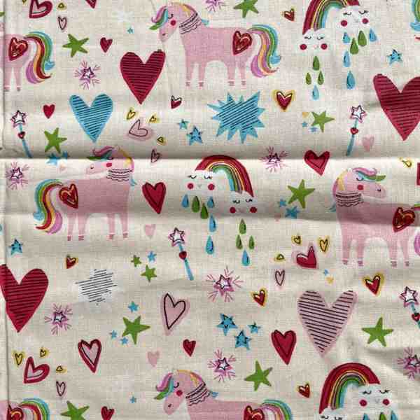 TISSU MFTA COTON ENDUIT  LOLLIPOP LICORNE IVOIRE