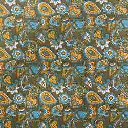 TISSU COTON IMPRIME OEKOTEX CACHEMIRE VERT ORANGE