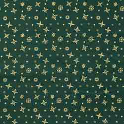 POPELINE DE COTON FLOCON DE NOEL VERT OR