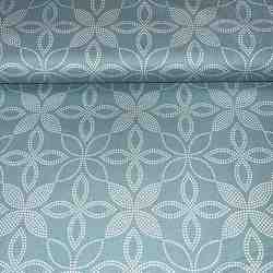 Tissu en Popeline de Coton Aqua Floral Gomtrique