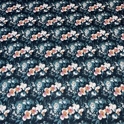 TISSU COTON  BOUQUET DE FLEUR SAUMON VERT