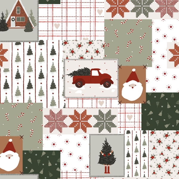 TISSU POPELINE COTON IMRPIME PATCHWORK DE NOEL