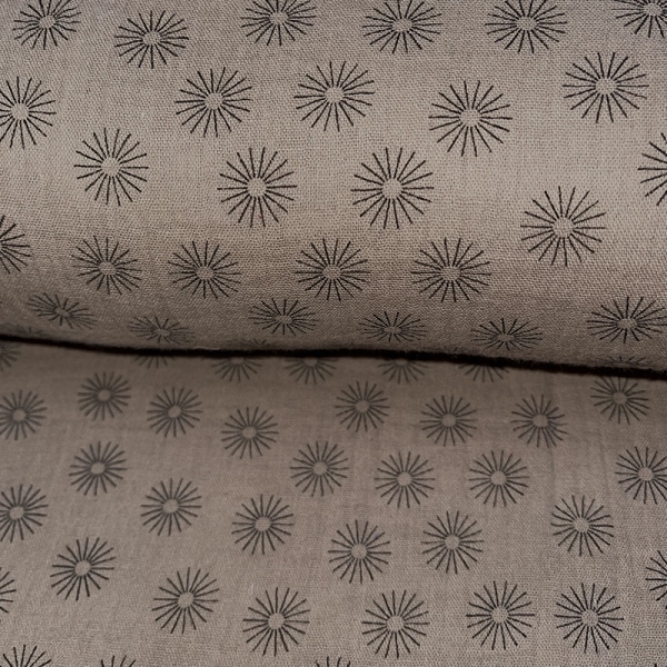 TISSU DOUBLE GAZE IMPRIME SOLEIL TAUPE