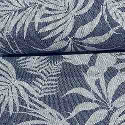 TISSU VISCOSE IMPRIME FEUILLAGES BLEU JEANS